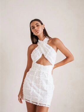 Sabo Skirt White Mini Dress with Cross Halter Top